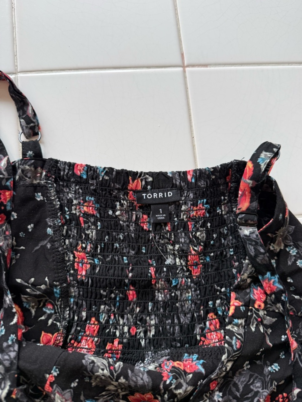 Torrid - Black Floral Skater Dress Smocked Sleeveless Summer NWOT Size 1 (16/18) - Picture 12 of 15